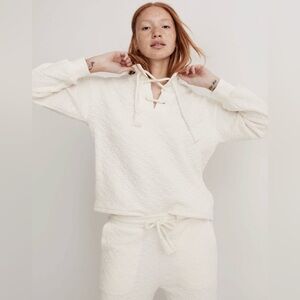 NWT Madewell Cozy Quilted-Knit Lace-Up Sweatshirt in Antique Cream